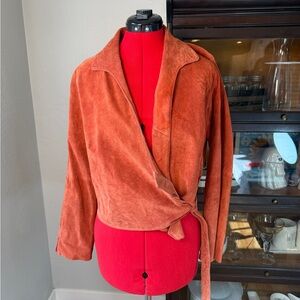 Atelier Rust Suede Leather Wrap Jacket Belted Medium M Retro 100% Leather